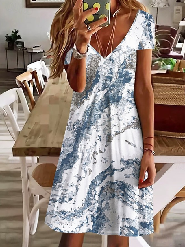  Women's Mini Dress Petite Dress T Shirt Dress Tee Dress Sundress Summer Dress Active Fashion Streetwear Outdoor Vacation Birthday Regular Fit Floral Paisley Color Block Short Sleeve V Neck