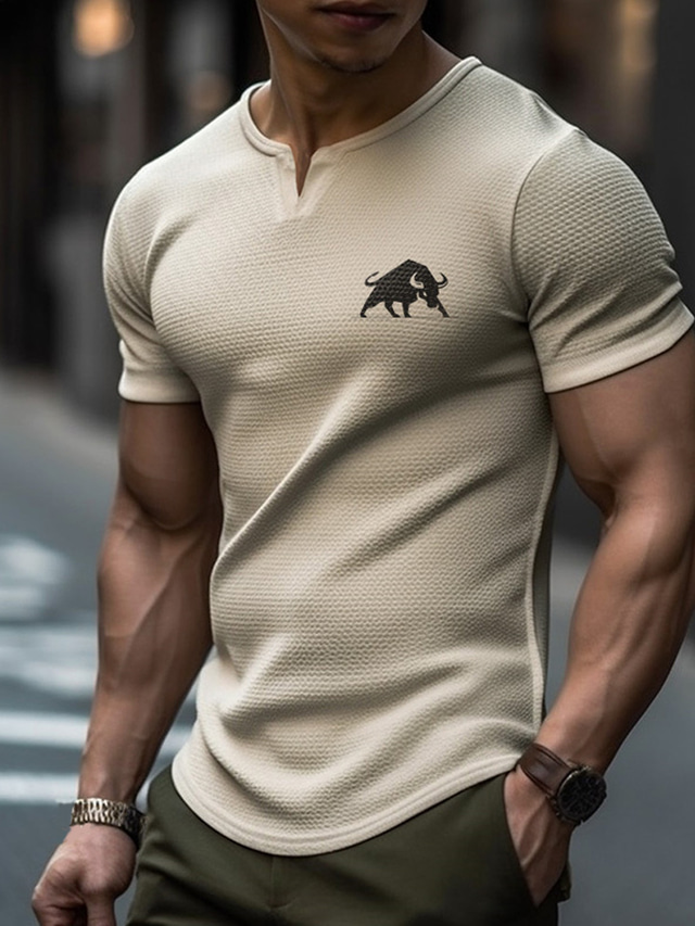  Voor heren Wafel T-shirt V-hals Kleding 3D-afdrukken Buiten Dagelijks Korte mouw Modieus Ontwerper Basic