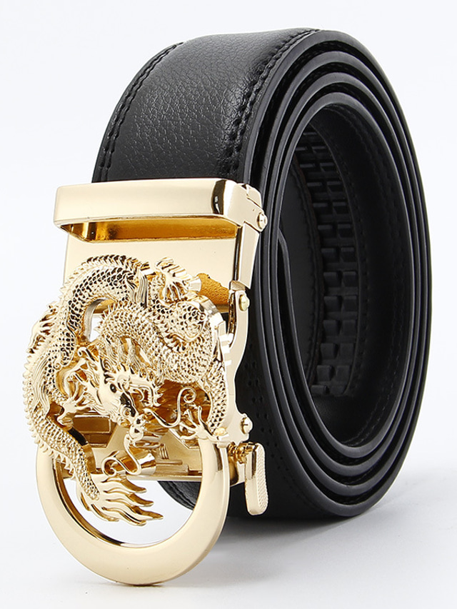  Men's Leather Belt Ratchet Belt Black Gold Cowhide Plain Daily Wear Going out Weekend