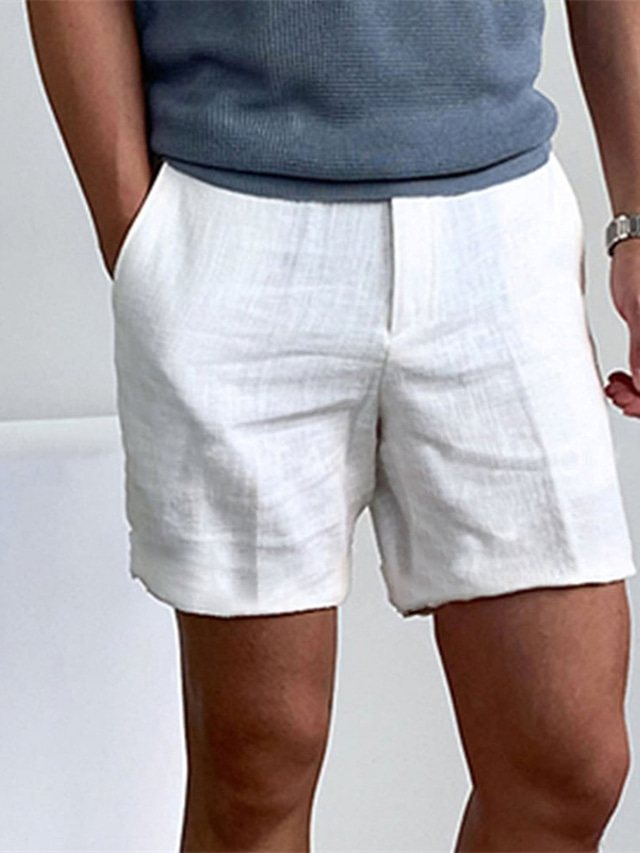  Men's Shorts Linen Shorts Summer Shorts Beach Shorts Zipper Plain Comfort Breathable Short Outdoor Daily Streetwear Linen / Cotton Blend Stylish Casual Black White Inelastic