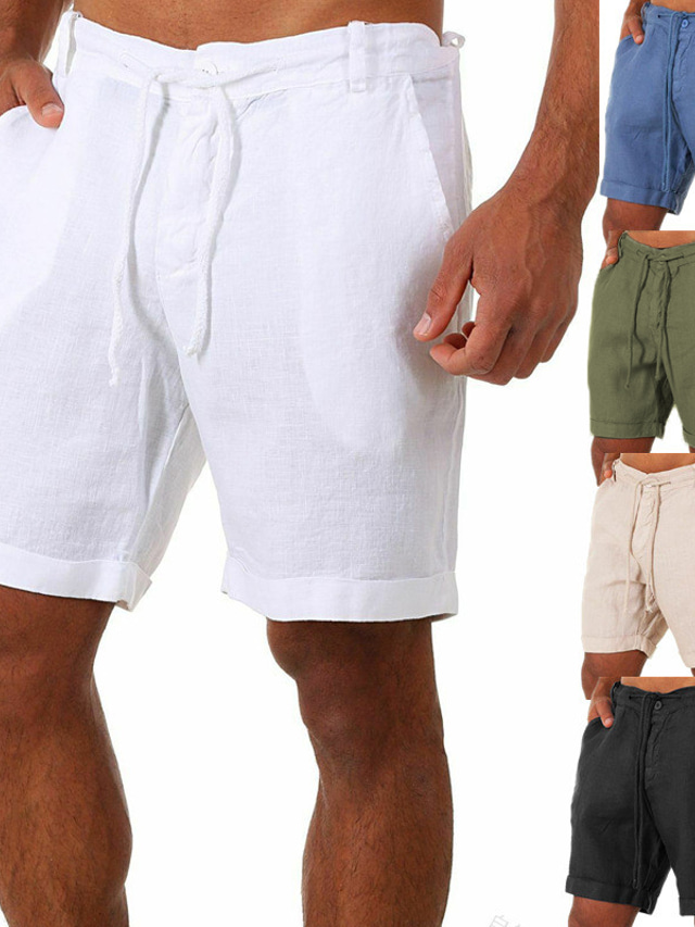  Bărbați Pantaloni scurți din in Cordon Talie elastică Culoare solidă Respirabil Uscare rapidă Scurt Zilnic Sport Șic Stradă Sportiv Negru Alb Micro-elastic