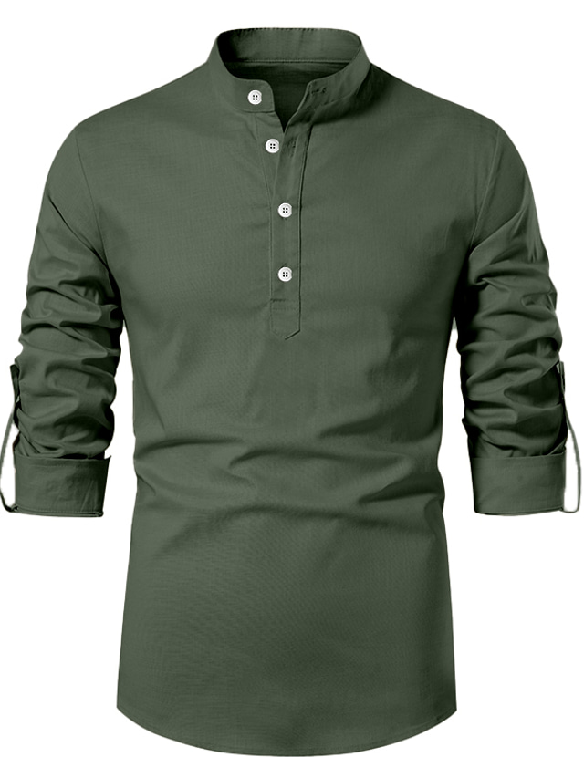  Men's Shirt non-printing Color Block Standing Collar Casual Daily Patchwork Long Sleeve Tops Business Casual Fashion White Army Green Khaki  Work Dress Shirts Summer Shirts