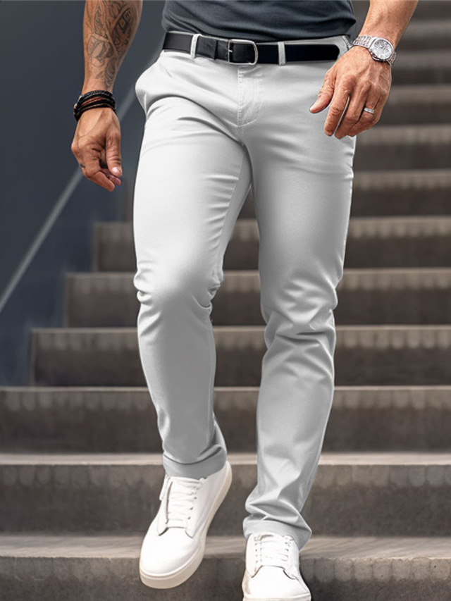  Men's Trousers Chinos Summer Pants Casual Pants Front Pocket Plain Comfort Breathable Casual Daily Holiday Cotton Blend Fashion Basic Black White
