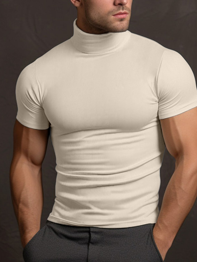  Homme T shirt Tee T-shirt Plein Rayé Col Roulé Plein Air Vacances Manches courtes Vêtement Tenue Mode Design basique