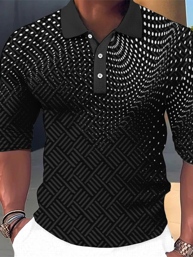  Men's Polo Shirt Golf Shirt Graphic Prints Geometry Turndown Black White Blue Dark Green Brown Outdoor Street Long Sleeve Print Clothing Apparel Fashion Streetwear Designer Soft