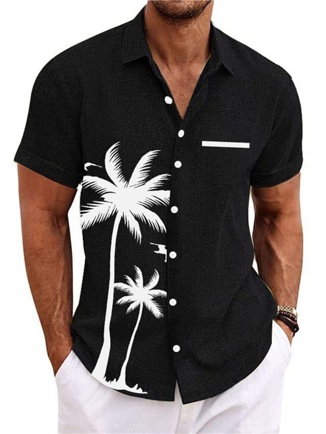  Voor heren Overhemd Hawaiiaans overhemd Kokosnootboom Grafische prints Strijkijzer Zwart Wit blauw Groen Khaki Buiten Straat Korte Mouw Afdrukken Kleding Sport Modieus Streetwear Ontwerper