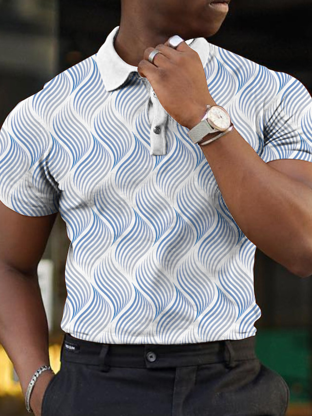  Men's Polo Shirt Lapel Polo Button Up Polos Golf Shirt Graphic Prints Geometry Turndown Yellow Blue Purple Green Gray Outdoor Street Short Sleeves Print Clothing Apparel Sports Fashion Streetwear