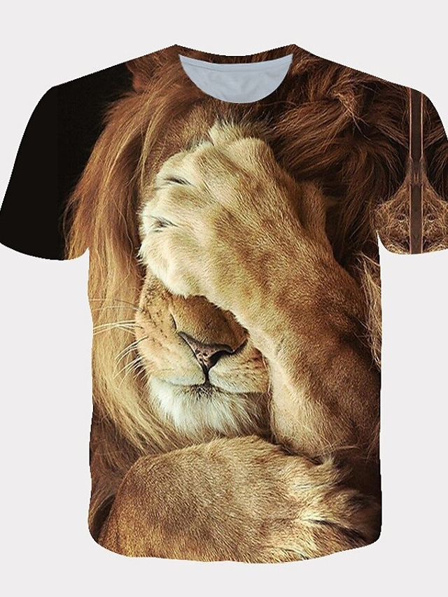  Men's Shirt T shirt Tee Tee Streetwear Exaggerated Cool Summer Short Sleeve White Yellow Orange Graphic Animal Lion Print Round Neck Daily Holiday Animal Pattern Fashion Clothing Clothes Streetwear