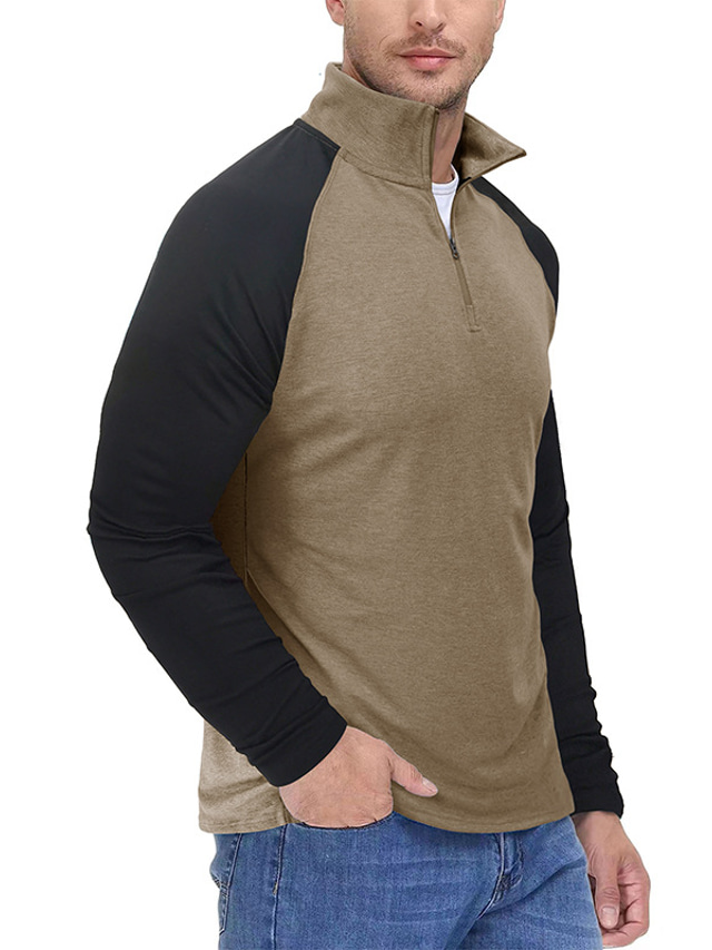  Herren T Shirt T-Shirt Langarmshirt Langarm Viertelreißverschluss Frühling & Herbst Farbblock Mode Designer Basic Patchwork Urlaub Straße Ausgehen Weiß Burgunderrot Marinenblau Top T-Shirt für Herren