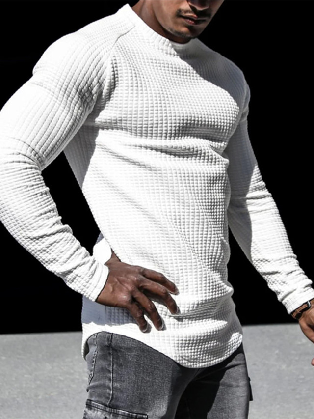  Per uomo maglietta Camicia a cialda T-shirt Liscio Girocollo Strada Da mare Manica lunga Abbigliamento Di tendenza Originale Essenziale