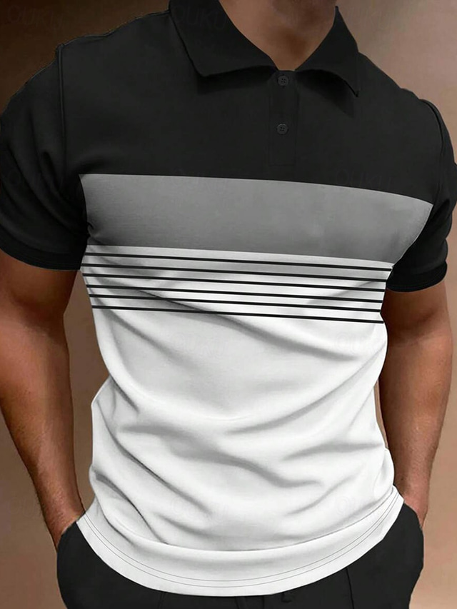  Men's Button Up Polos Polo Shirt Casual Sports Lapel Short Sleeve Fashion Basic Color Block Button Summer Regular Fit Fire Red Black White Army Green Dark Navy Dark Gray Button Up Polos