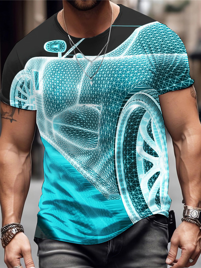 Men's T shirt Tee Graphic Geometric Car Crew Neck Clothing Apparel 3D ...
