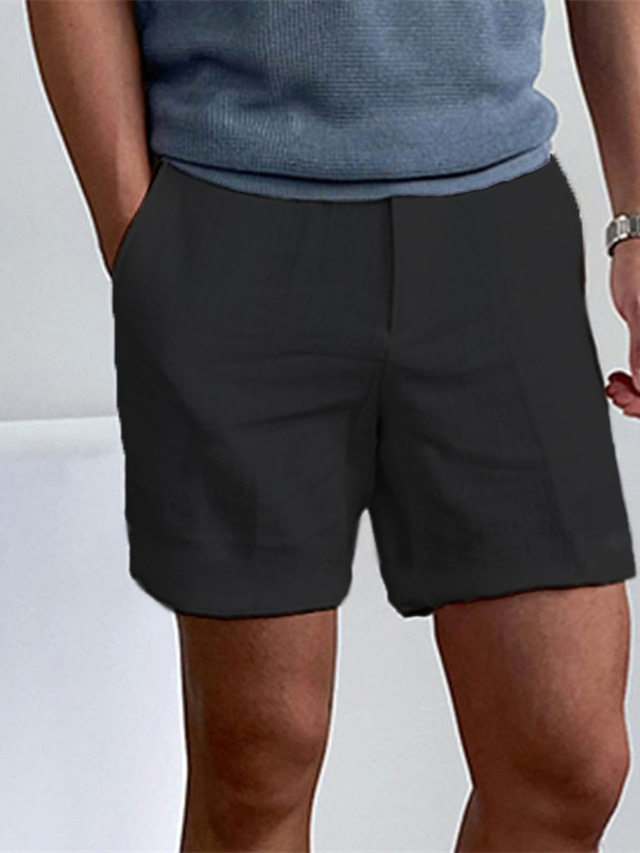  Men's Shorts Linen Shorts Summer Shorts Beach Shorts Zipper Plain Comfort Breathable Short Outdoor Daily Streetwear Linen / Cotton Blend Stylish Casual Black White Inelastic