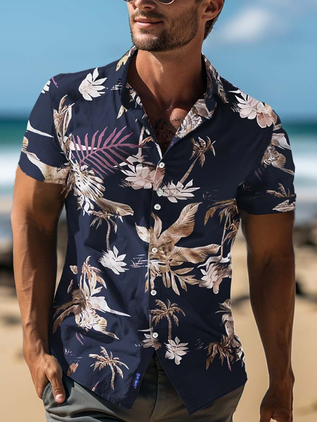  Herr Skjorta Hawaii skjorta Blommig Aloha Klassisk krage Svart Rubinrött Blå Grön Fest Gata Kortärmad Mönster Kläder Vintage Designer Sexig Bekväm