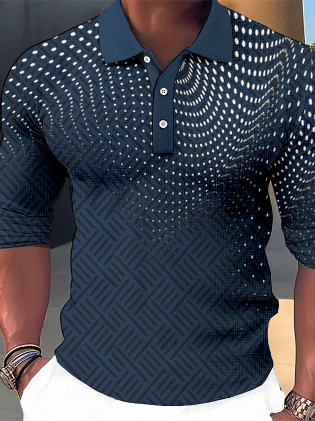  Herren Grafik-Drucke Geometrie Poloshirt Golfhemd Langarm Hemd Umlegekragen Outdoor Strasse Schwarz Weiß Blau Dunkelgrün Braun Bedruckt Bekleidung Modisch Strassenmode Designer Weich