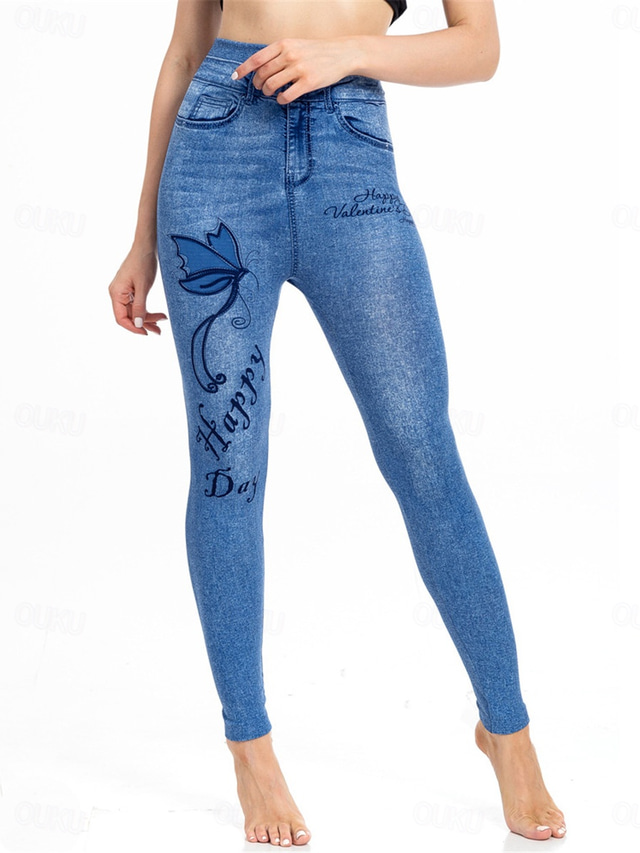  Pentru femei Zvelt Pantaloni Jambiere Modă Șic Stradă Casual Lungime totală Talie Înaltă Fluture Buzunar Imprimeu Cut înalt Respirabilitate Comfortabil Înaltă Elasticitate Stradă Casual Zilnic