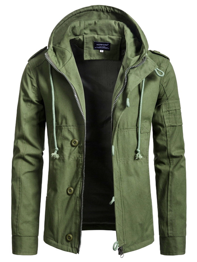  Pánské Outdoorová bunda Kabát Saka netisknutelný Pevná barva Černá Khaki Armádní zelená / Bavlna