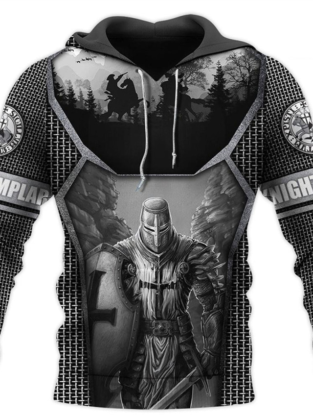  Knight Knights Of Justice Mens Graphic Hoodie Honor Pullover Sweatshirt Black Dark Gray Hooded Templar Prints Daily Sports 3D Streetwear Cotton