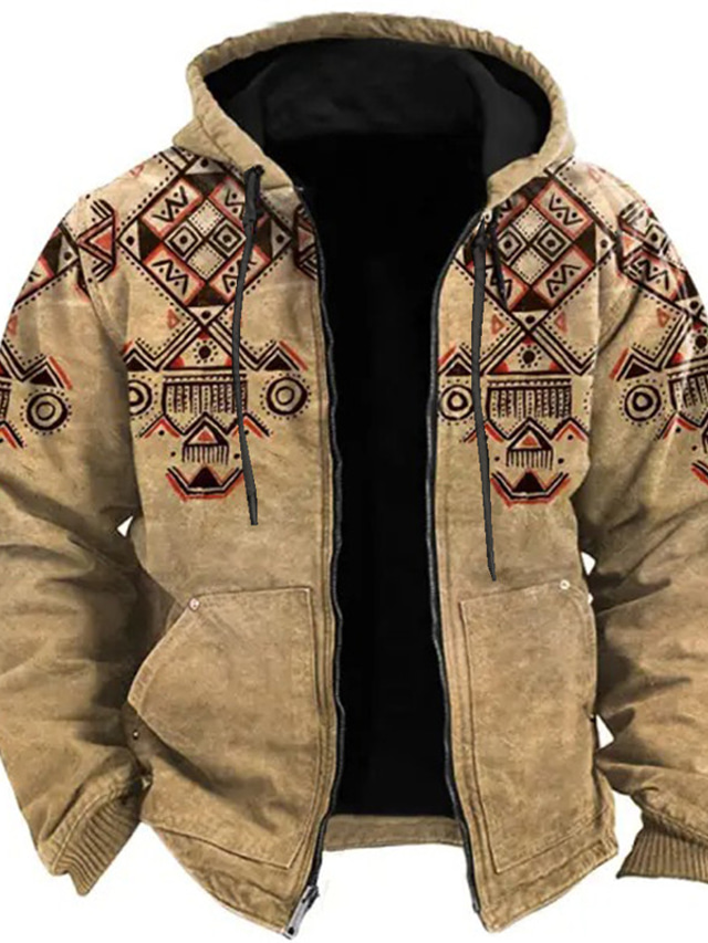  Mens Graphic Hoodie Tribal Prints Sports Ethnic Classic 3D Zip Jacket Outerwear Holiday Vacation Streetwear Hoodies Blue Brown Green Geometric Casual Pattern Cotton Native American
