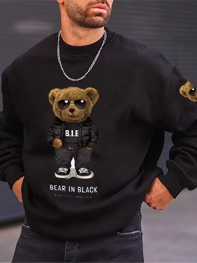  Men's Sweatshirt Pullover Black Wine Blue Dark Gray Crew Neck Cartoon Bear Graphic Prints Print Daily Sports Holiday 3D Print Streetwear Designer Basic Spring &  Fall Clothing Apparel Hoodies