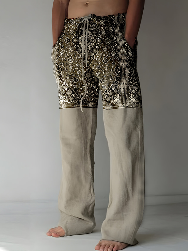  Męskie Lniane spodnie Typu Chino Spodnie Elastyczna konstrukcja ze sznurkiem Nadruk Moda Moda miejska Codzienny Oddychający Miękka Na zewnątrz Motyl Średni Talia Biały Khaki S M L