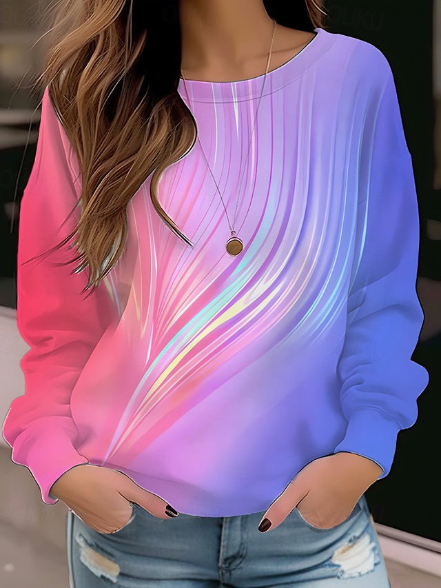  damegenser genser blomsterkatt street casual vintage sport basic rund hals langermet topp mikroelastisk høst & mykt, pustende vinterstoff