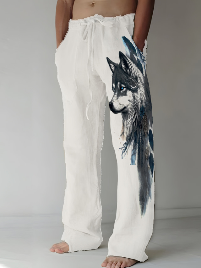  Men's Trousers Summer Pants Beach Pants Drawstring Elastic Waist 3D Print Geometric Pattern Graphic Prints Comfort Casual Daily Holiday Ethnic Style Retro Vintage Khaki Light Grey