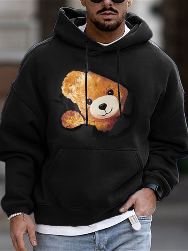 Teddy Bear Hoodie Mens Graphic Pullover Sweatshirt Black White Yellow Red Navy Blue Hooded Prints Daily Sports Streetwear Designer Basic Spring & Casual Cotton