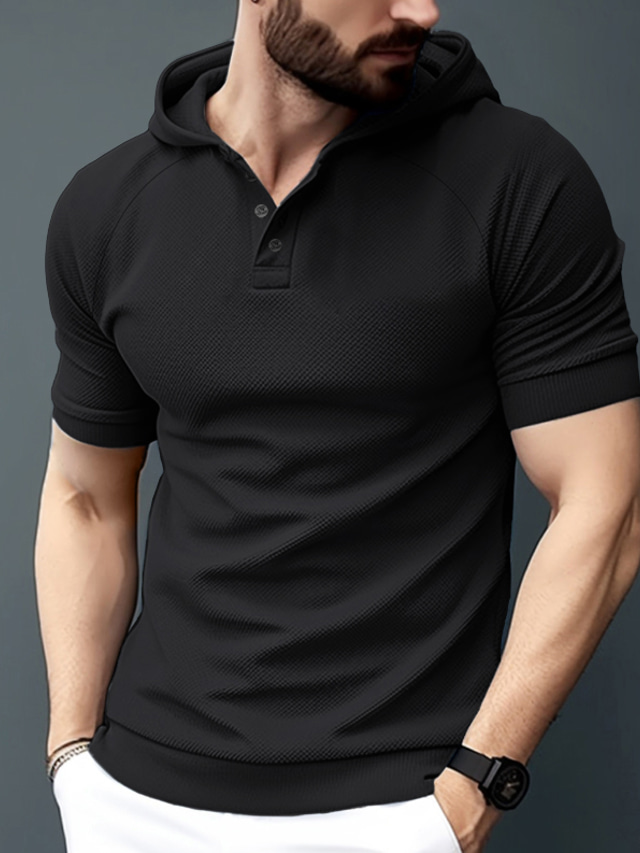  Men's T Shirt Tee Top Short Sleeves Hooded Summer Plain Fashion Designer Basic Front Pocket Vacation Street Going out Black White Navy Blue Top Tee for Men