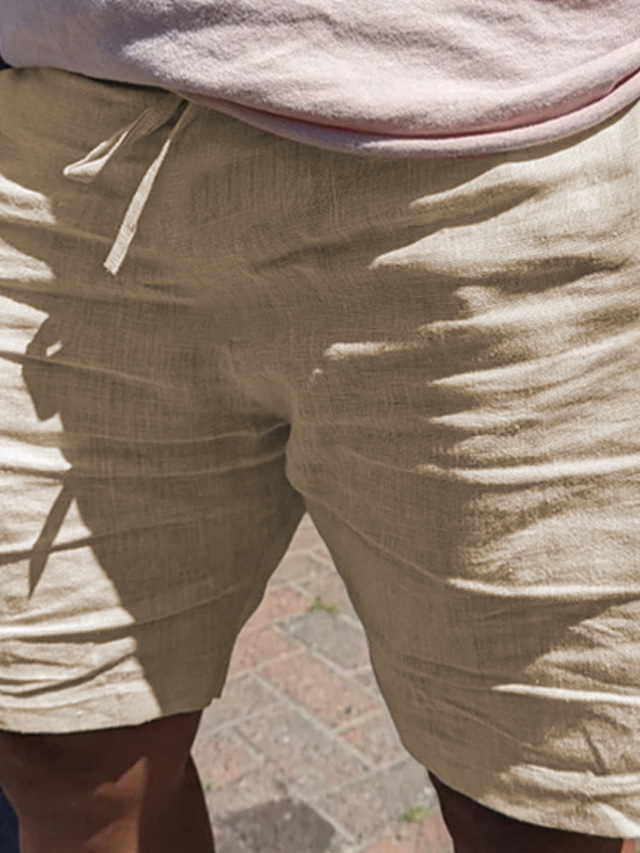  Homens Calção Shorts de linho Shorts de verão Bolsos Com Cordão Cintura elástica Tecido Conforto Respirável Curto Casual Feriado Para Noite Moda Roupa de rua Preto Amarelo