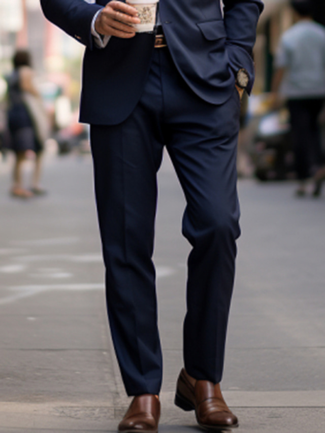  男性用 スーツ ズボン スーツパンツ ポケット 平織り 履き心地よい 高通気性 アウトドア 日常 お出かけ ファッション カジュアル ブラック ネービーブルー
