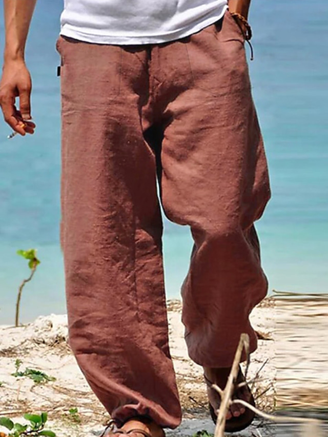  Hombre Pantalones de lino Pantalones Chinos Diseño de cordón elástico Moda Ropa de calle Casual Diario Tela similar al lino Algodón y lino Transpirable Suave Al Aire Libre Color sólido Negro Blanco