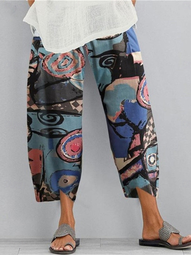Women Spring Retro Pure Color Linen Wide Leg Pants