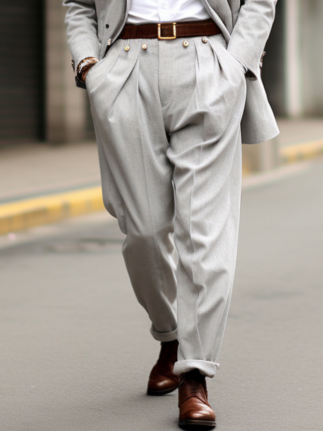  Męskie Garnitury Spodnie Plisowane spodnie Spodnie garniturowe Kieszeń Równina Komfort Oddychający Na zewnątrz Codzienny Wyjściowe Moda Codzienny Czarny Khaki