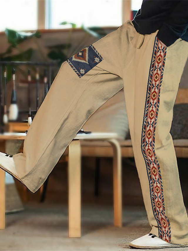  Stammes-Bandana-Druck, Vintage-Herrenhose mit 3D-Druck, Hose für den täglichen Gebrauch, Streetwear, Baumwolle, Schwarz, Blau, Grün, S, M, L, mittlerer Bund, elastische Hose