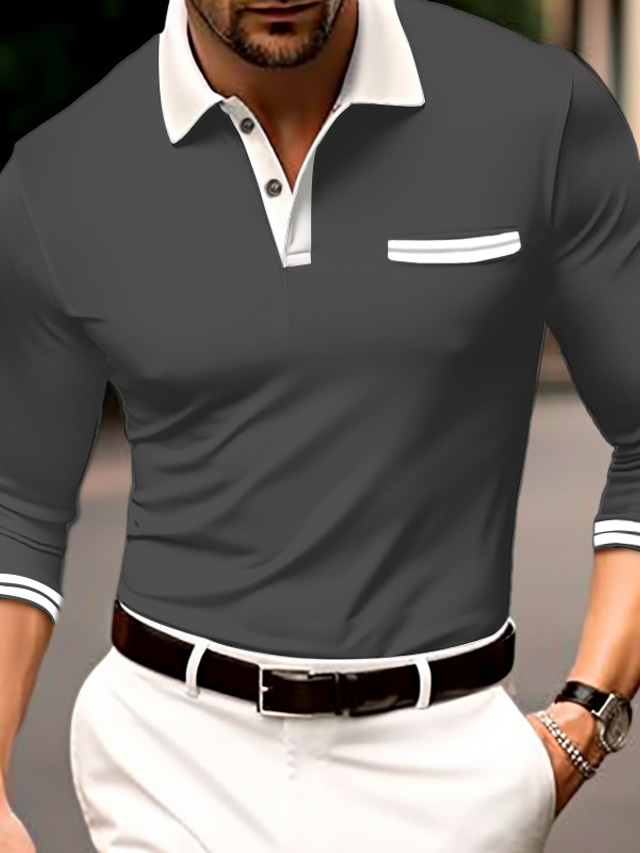  Herren Polos mit Knöpfen Golfhemd Casual Sport Kargen Langarm Modisch Basic Glatt Taste Frühling & Herbst Regular Fit Weiß Rote Blau Dunkelgrau Grau Polos mit Knöpfen