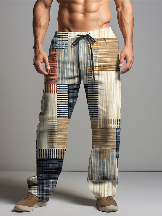  Dunga Geometrie Casual Bărbați Imprimare 3D Pantaloni În aer liber Stradă Ieșire Poliester Galben Roz Portocaliu S M L Talie medie Elasticitate Pantaloni