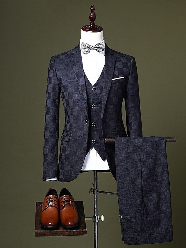 MANZINI PARIS-6 3-Piece Tailored-Fit Plaid Formal Business Suit Navy main image 0