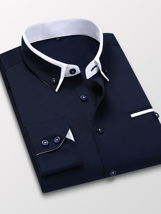  Men's Dress Shirt Button Down Shirt Collared Shirt Non Iron Shirt White Pink Navy Blue Royal Blue Long Sleeve Plain Collar All Seasons Wedding Work Clothing Apparel