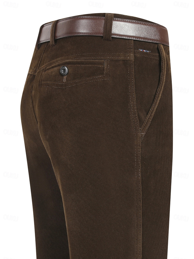 Men's Dress Pants Fleece Pants Corduroy Pants Trousers Suit Pants Pocket Plain Comfort Breathable Outdoor Daily Going out Fashion Casual Black Wine