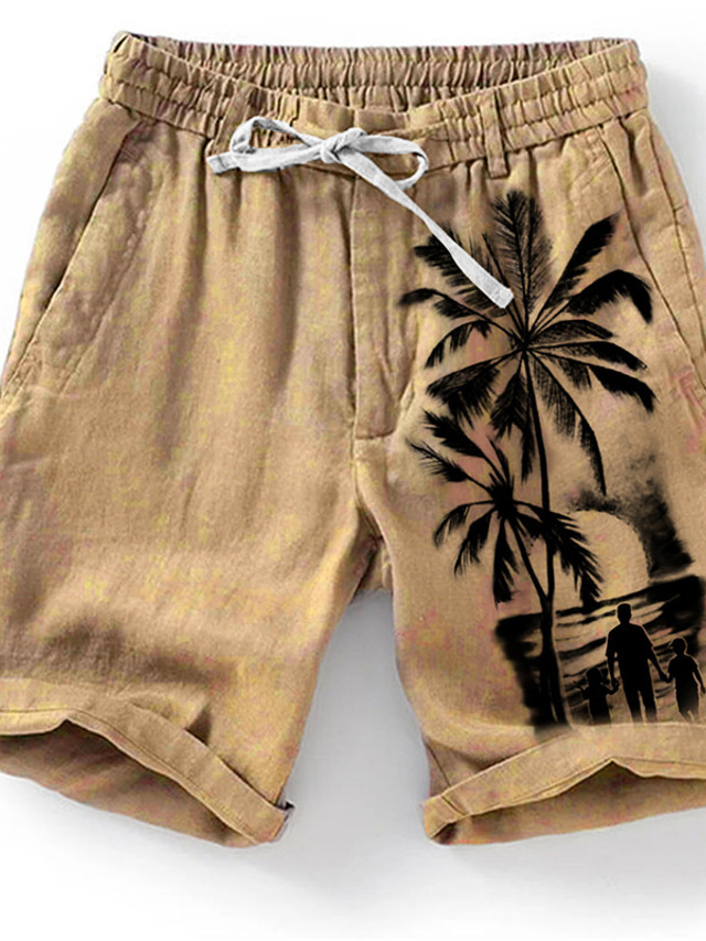  Men's Shorts Summer Shorts Beach Shorts Drawstring Elastic Waist 3D Print Graphic Coconut Tree Breathable Soft Short Casual Daily Holiday Streetwear Hawaiian Blue Khaki Micro-elastic