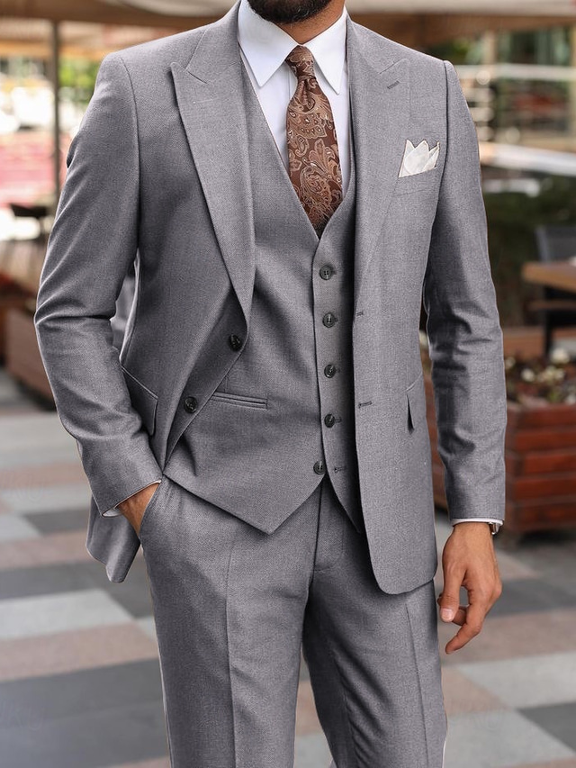 Men's Tailored Fit Single Breasted Two-buttons 3 Pieces Solid Colored Wedding Suits