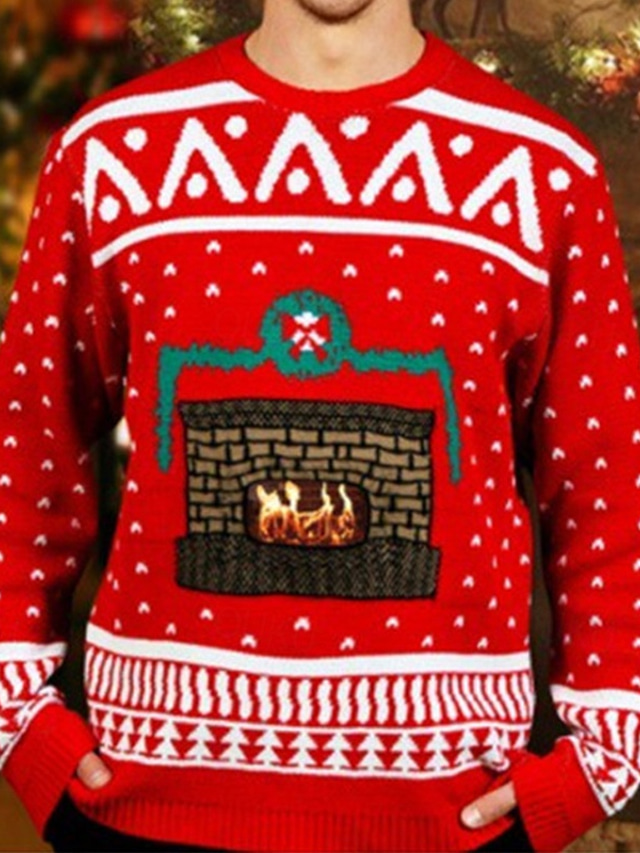  Herr Tupp Geometrisk Ful jultröja Pullover tröja Stickat Rund hals Mode Streetwear Designer Jul Semester Dagliga kläder Stickat Långärmad Höst vinter Röd Grön