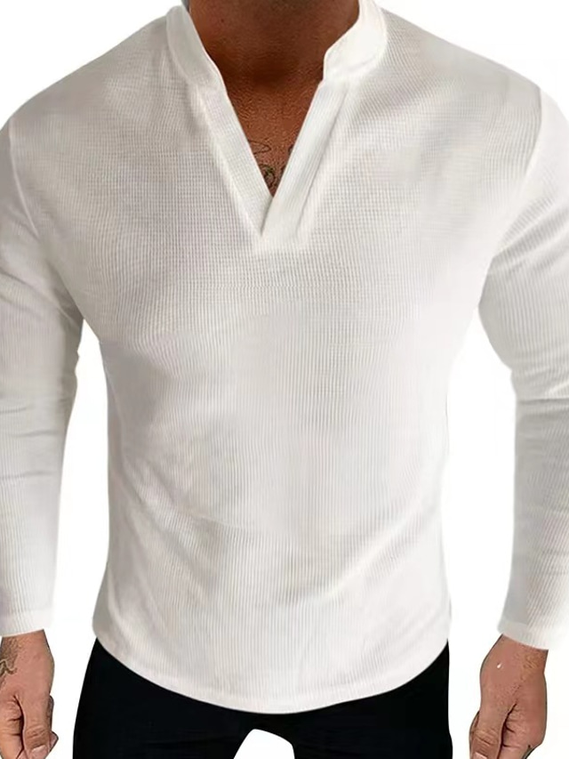Men's T shirt Tee Tee Top Long Sleeve Shirt Plain V Neck Street