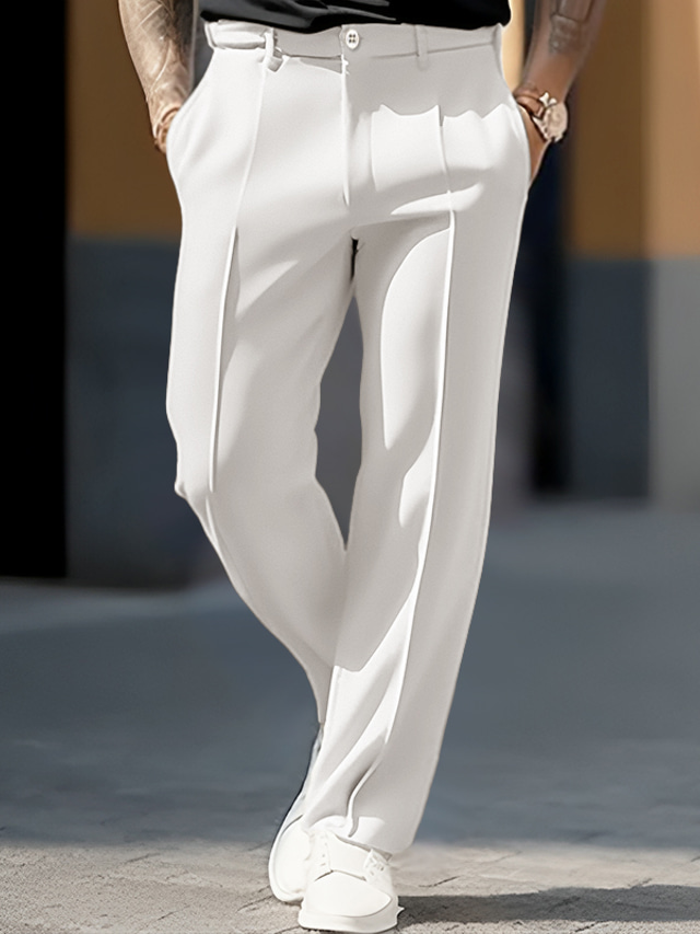  Męskie Garnitury Spodnie Kieszeń Prosta noga Równina Komfort Oddychający Na zewnątrz Codzienny Wyjściowe Moda Codzienny Czarny Biały