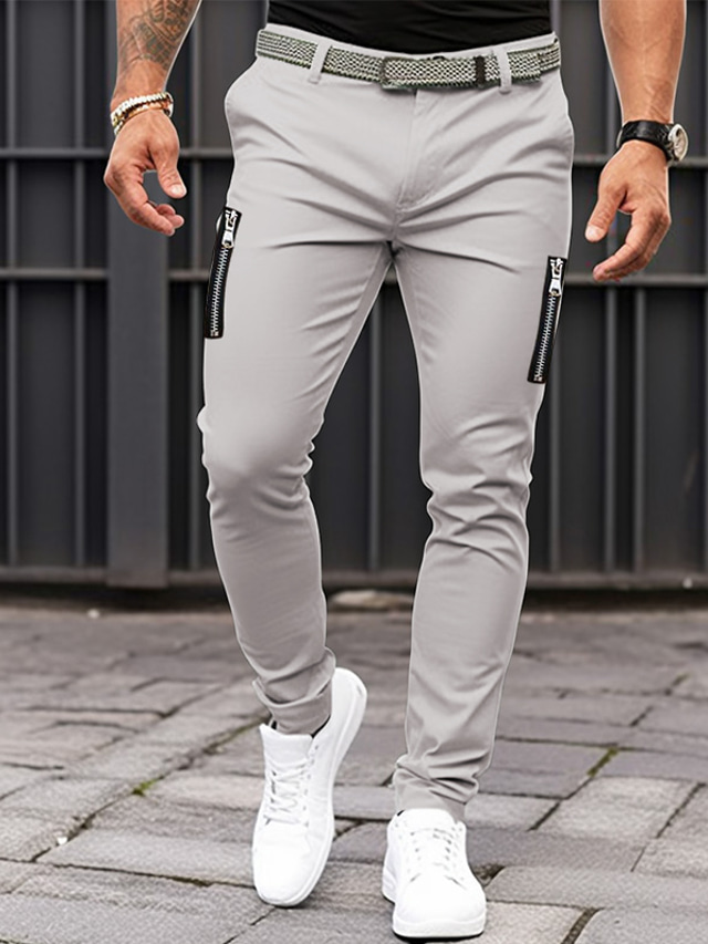  Men's Trousers Chinos Summer Pants Casual Pants Zipper Plain Comfort Breathable Casual Daily Holiday Cotton Blend Fashion Basic Black Khaki