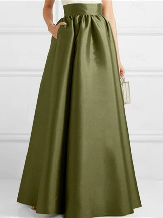  Women's Skirt A Line Swing Maxi High Waist Skirts Pocket Solid Colored Party Date Winter Elegant Fashion Black Army Green Red