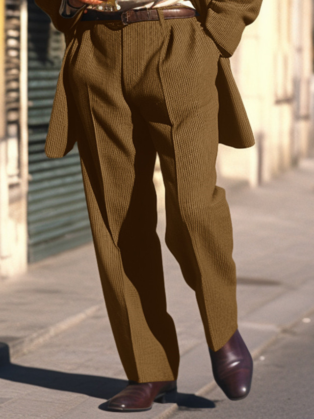  男性用 スーツ コーデュロイパンツ ズボン カジュアルパンツ フロントポケット 縞 履き心地よい ビジネス 日常 祝日 ファッション シック・モダン ブラック ネイビーブルー