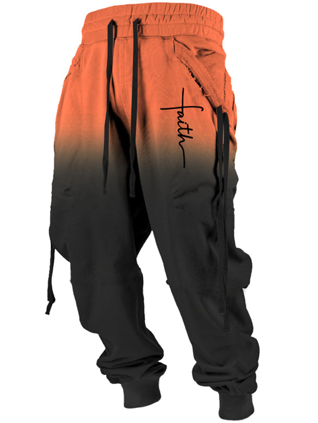  Gradient Cross Casual Men's 3D Print Sweatpants Pants Trousers Outdoor Street Casual Daily Polyester Yellow Blue Orange S M L Mid Waist Elasticity Pants