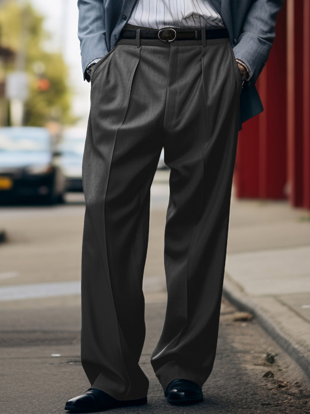  男性用 スーツ ズボン プリーツパンツ スーツパンツ ポケット 平織り 履き心地よい 高通気性 アウトドア 日常 お出かけ ファッション カジュアル ブラック ホワイト
